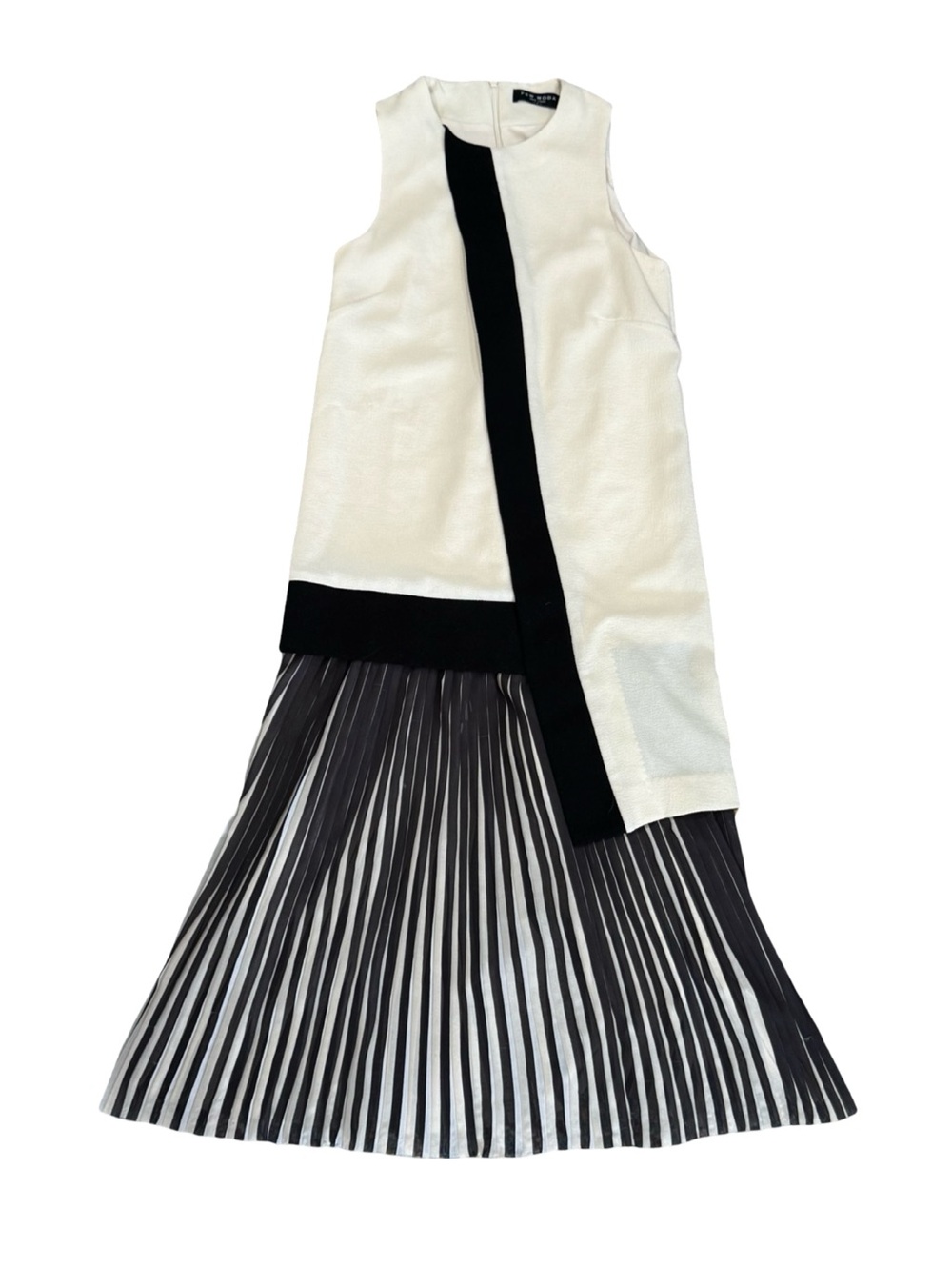 🐼 Vero Moda Ivory and Black Asymmetrical Dress with Pleated Skirt 🐼
